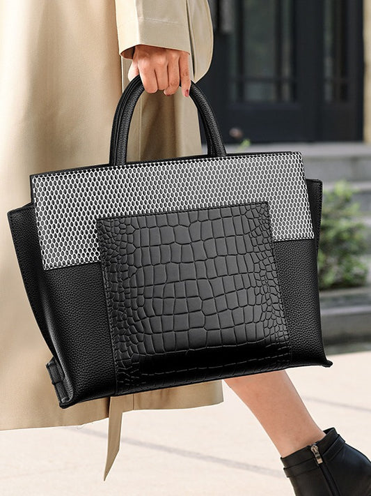 Embossed Leather Tote – Retro-Inspired Shoulder Bag for Everyday Use
